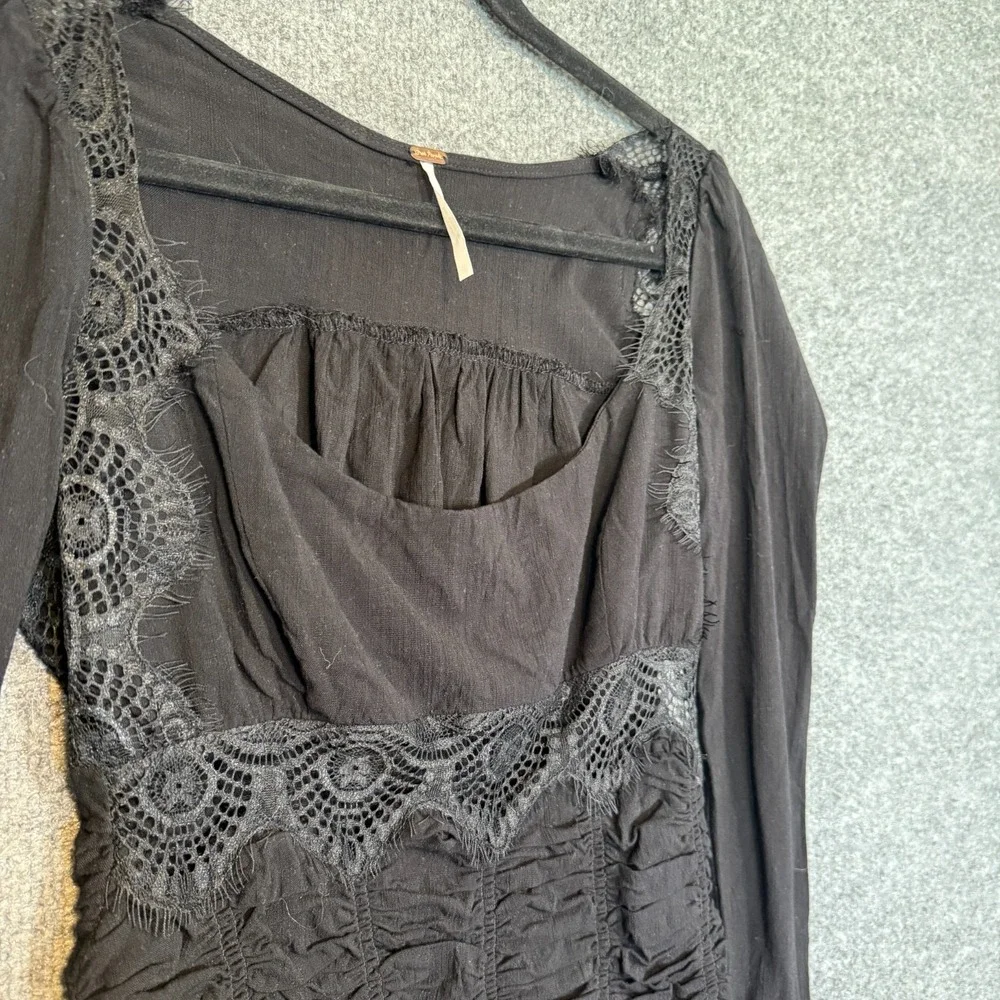 Free People Sweet Mornings Top XS Black Corset Fairy‎ Grunge Romantic Whimsigoth